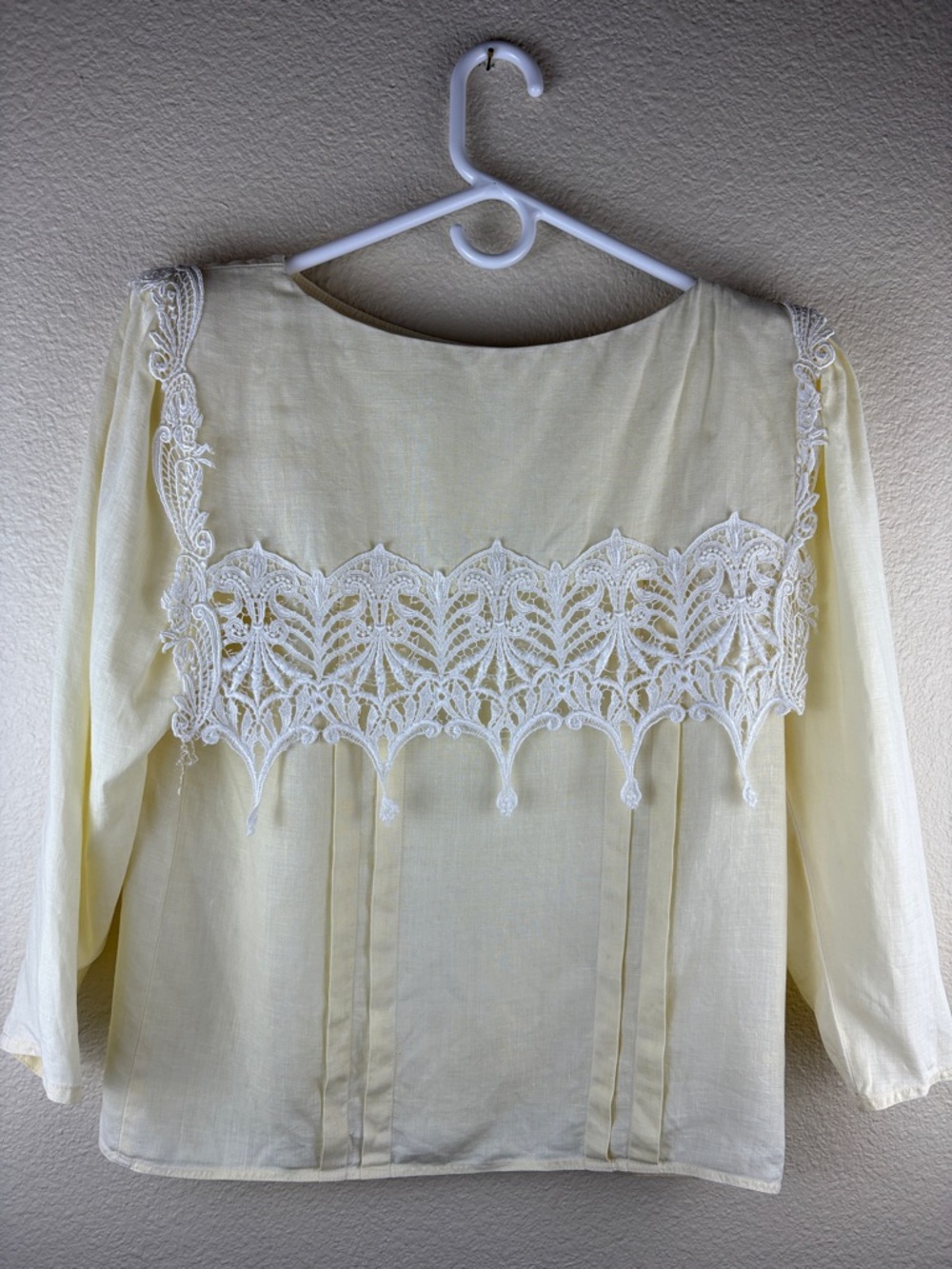 VTG Jessica McClintock Linen Romantic Yellow White Lace Blouse Skirt Set Size 4